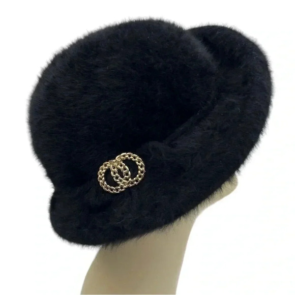 Vintage Kangol Black Angora Mix Cloche Bucket Hat - Picture 2 of 3